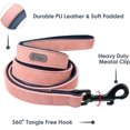 thumbnail image 4 of Soft Padded Leather Dog Collar and Leash Set, Heavy Duty Pink Dog Leash and Collar Set with Metal Buckle, Breathable Dog Collars with 4FT Leather Dog Leash for Small Medium Large Dogs, Pink, S, 4 of 8
