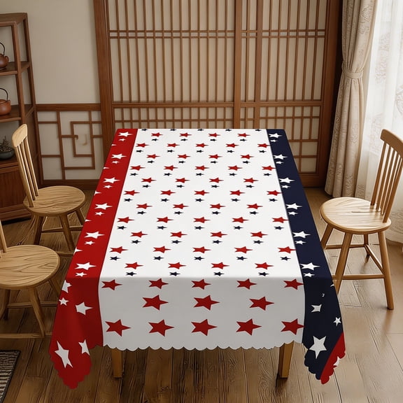 Blue Red Stars and Stripes Fourth of July Tablecloth 35x55 Inch, Patriotic 250th Anniversary Table Cover