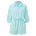 thumbnail image 4 of EHQJNJ Pink Two Piece Outfits for Women Cotton Linen Set Casual Tracksuit Button Down Short Sleeve Shirt Drawstring Shorts Pockets 2 Piece Set Summer Outfits, 4 of 8
