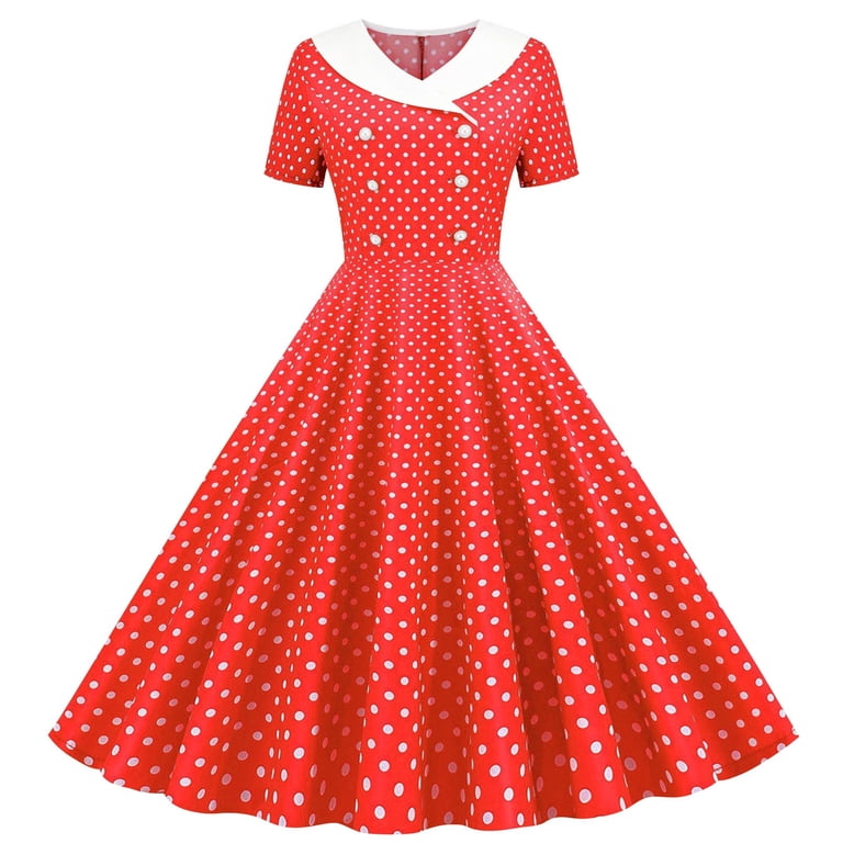 Cocktail Dresses for Girls Size 5-14 Elegant A-Line Teens Kids Trendy Short  Sleeve Button Collared Polka Dot Printed 70S Prom Dress - Walmart.com