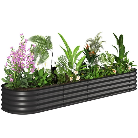 Outsunny Galvanized Raised Garden Bed Planter Box, 7.9 x 2 x 1ft, Black