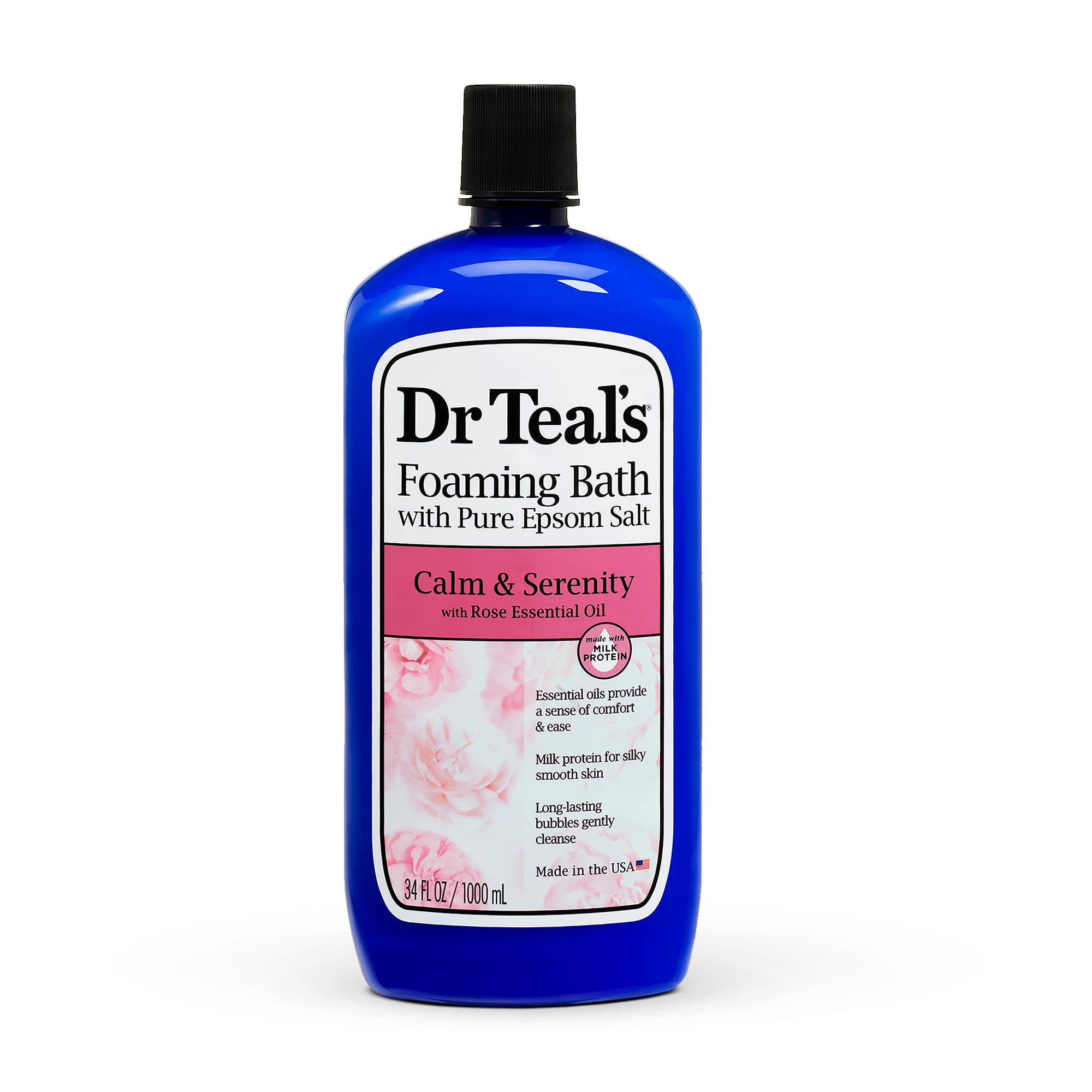 Dr Teal's Foaming Bath with Pure Epsom Salt, Calm & Serenity with Rose Essential Oil, 34 fl oz.