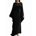 thumbnail image 2 of Women'S Elegant Solid Color Long Sleeve Dress Bat Sleeve Islamic Maxi Robe Black XL, 2 of 7