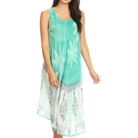 Regular Issue Mint (Sakkas Farzana Women Sleeveless Summer Caftan Midi Dress Tie-dye Light and Fresh - Mint - One Size)