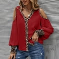 thumbnail image 5 of Women Summer Tops Womens V Neck Long Sleeve Top T Shirt Cold Shoulder Top Leopard Print Business Casual Women plus Rave Christmas Tops for plus Size Womens Button up Shirts Tunic Rave Sheer Red S, 5 of 9
