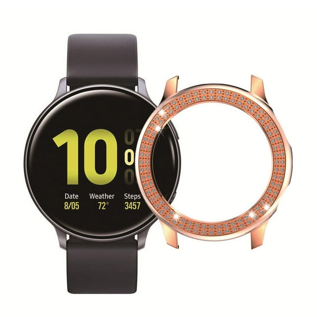 pitrice Watches Case Firmness Round Shape Hard Frame Bumper Sparkle Rhinestone Protector Chic Shockproof Solid Shell Watch Cover R830-40mm Rose Gold