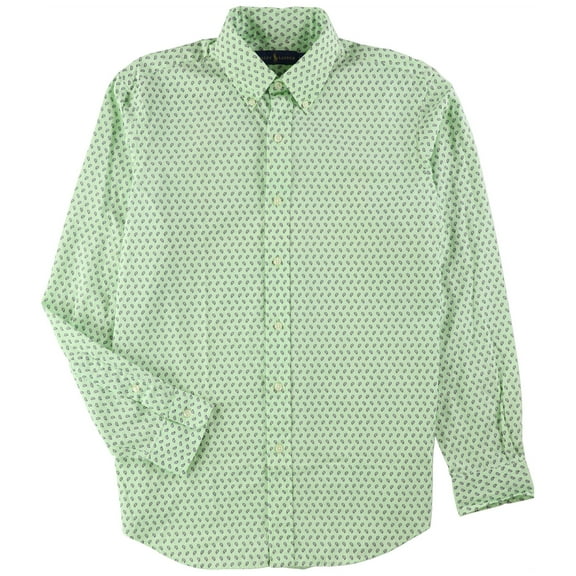 Ralph Lauren Mens Paisley Button Up Shirt, Green, Medium