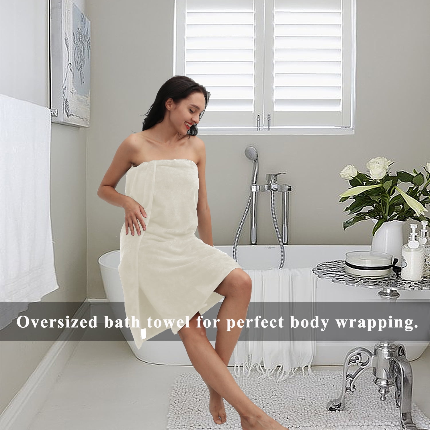 Smuge 4 Pack Oversized Bath Towel Set (35 x 70 in,Cream) Ultra Soft Plush Bathroom Towels 700 GSM Highly Absorbent Quick Dry Bath Sheets Towels for Spa Hotel Gym