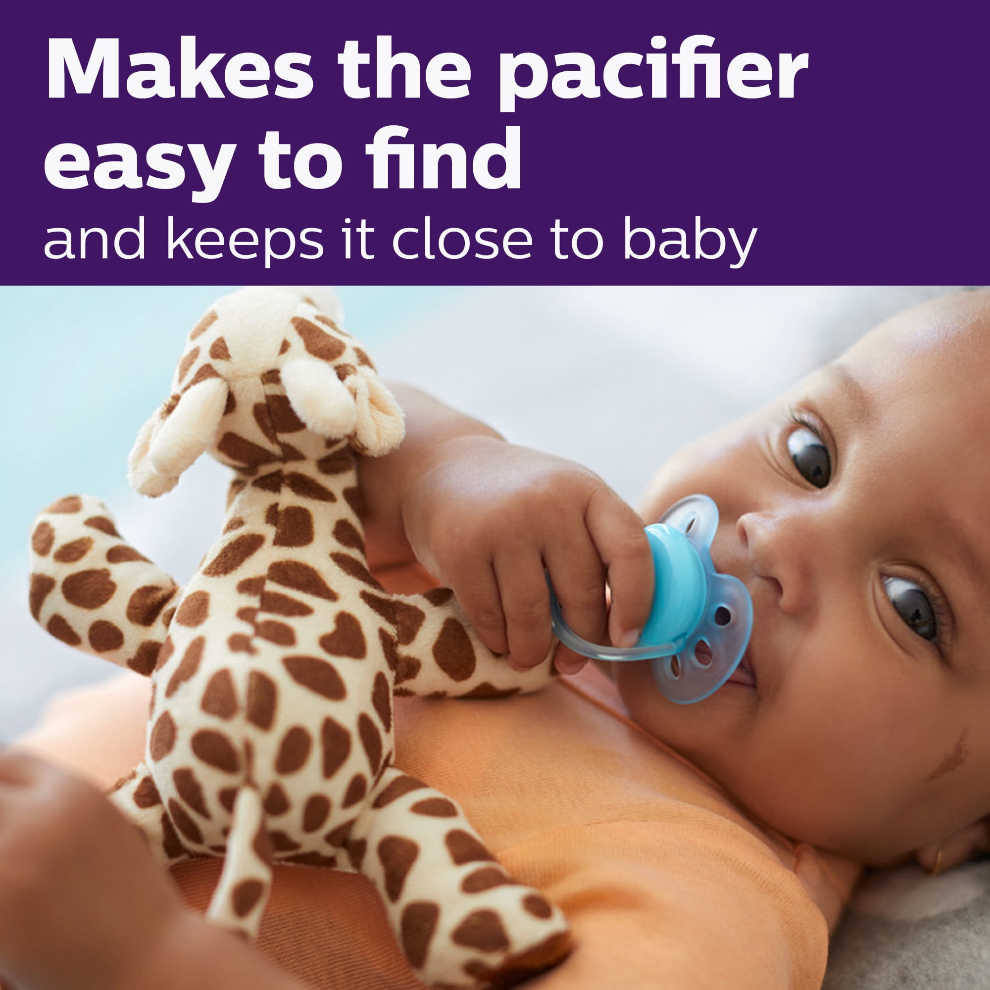 Philips Avent Ultra Soft Snuggle Pacifier Holder with Detachable Pacifier, Giraffe, 0-6M, SCF348/01
