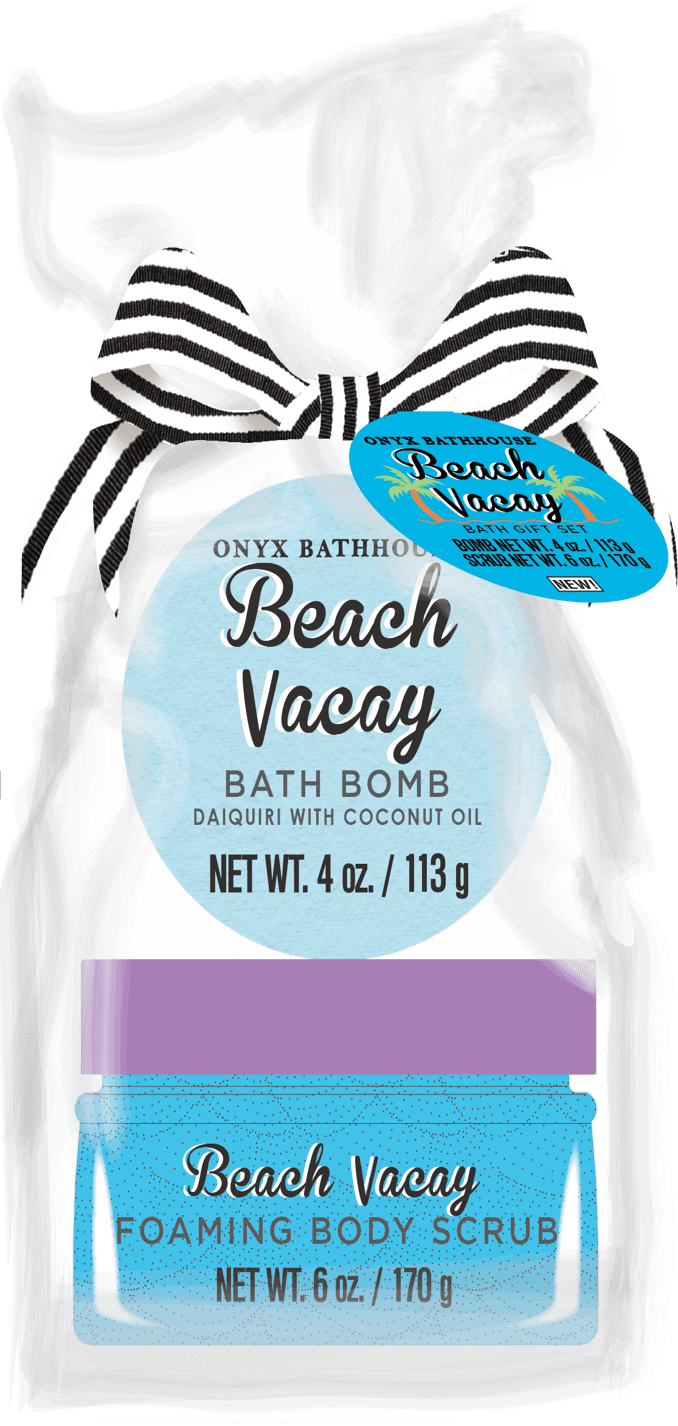 Onyx Bathhouse Beach Vacay Gift Set, Foaming Body Scrub and Bath Bomb Duo