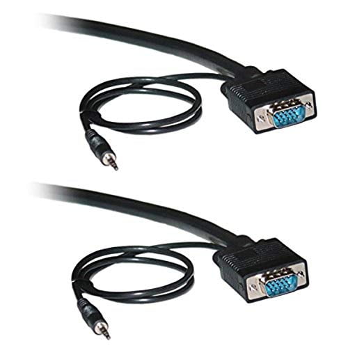 VGA SVGA Monitor Cable with Audio 50 Feet 15 Meters HD15 15M Male to Male 2 Pack with 3.5mm Stereo Audio Monitor Cable 50ft
