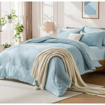 Davulos 7 Pieces Bed in a Bag King Comforter Set Blue, Soft Shabby Chic Bedding Set Geometric Boho Bohemian Bed Set with Comforter, Sheets, Pillowcases & Sham