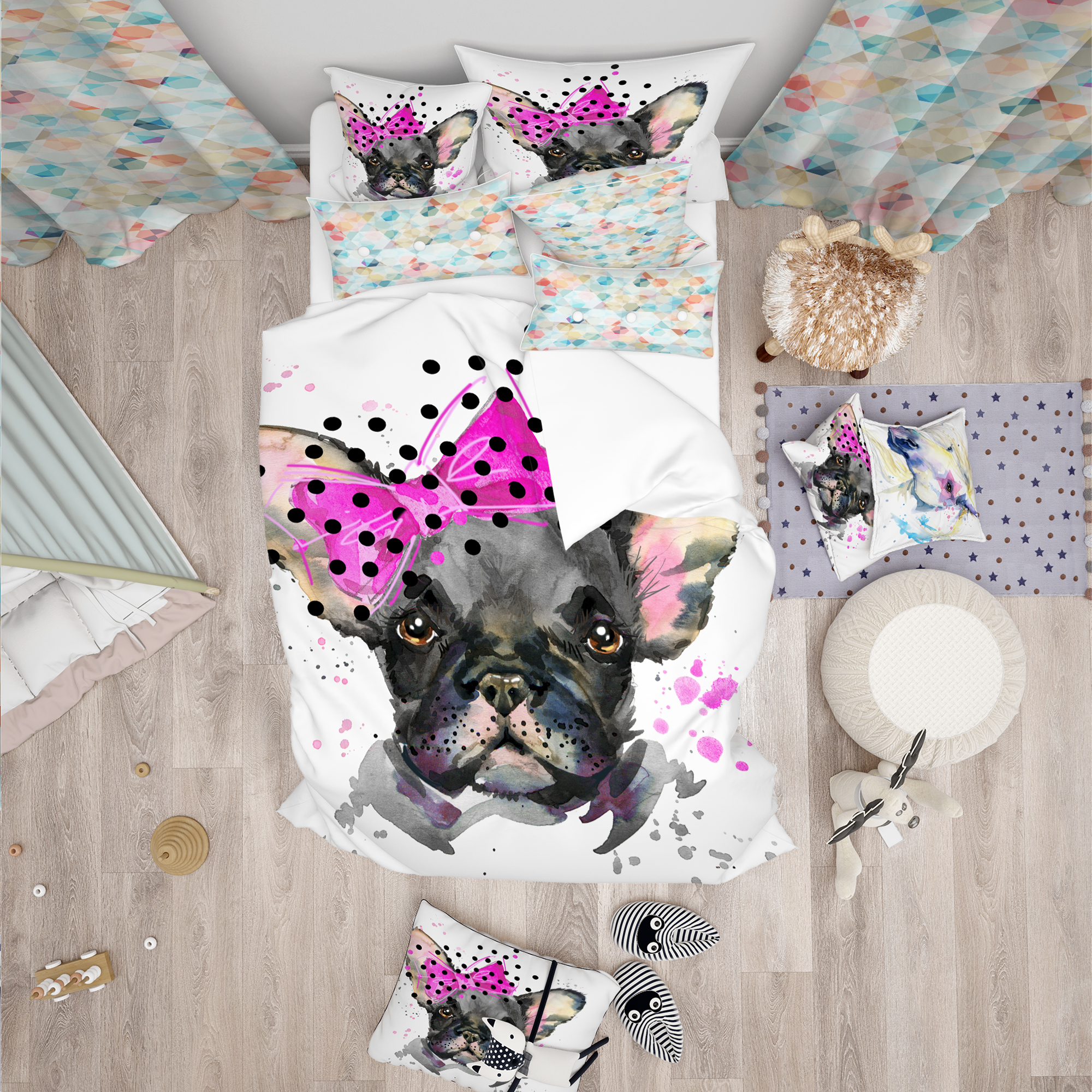 Designart 'Serious French Bulldog Watercolor' Modern & Contemporary Duvet Cover Set