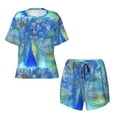 thumbnail image 5 of "Wukai Peacock Women's Pajama Set - Short-Sleeve Top and Shorts with Elastic Waistband and Pockets for Loungewear, Yoga, and Casual Wear-Small, 5 of 8