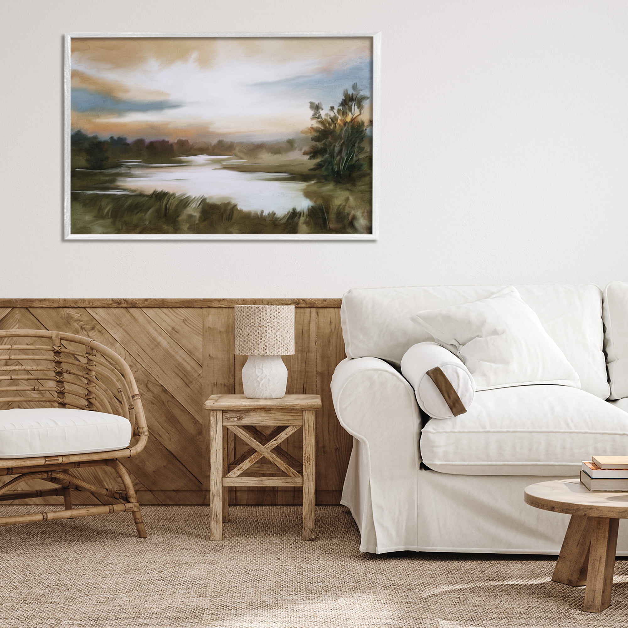 Stupell Industries Sunset Pond Countryside White Framed Giclee Art, design by Kim Allen