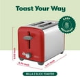 thumbnail image 2 of BELLA 2 Slice Toaster, Quick & Even Results Every Time, Wide Slots Fit Any Size Bread Like Bagels or Texas Toast, Drop-Down Crumb Tray for Easy Clean Up, Stainless Steel and Red, 2 of 5
