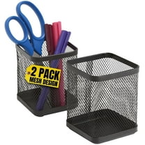 1InTheOffice Pen Cup Holder, Metal Mesh Pencil Cup Holder, Stackable Wire Mesh Regular Pencil Holder, Matte Black 2 Pack
