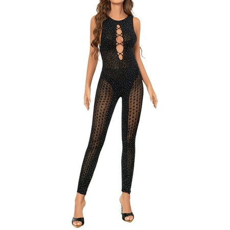 Yuhangmm Sexy See Through Suit Slim Bodysuit Mesh Clothing Lingerie Lingerie for Sexy Women