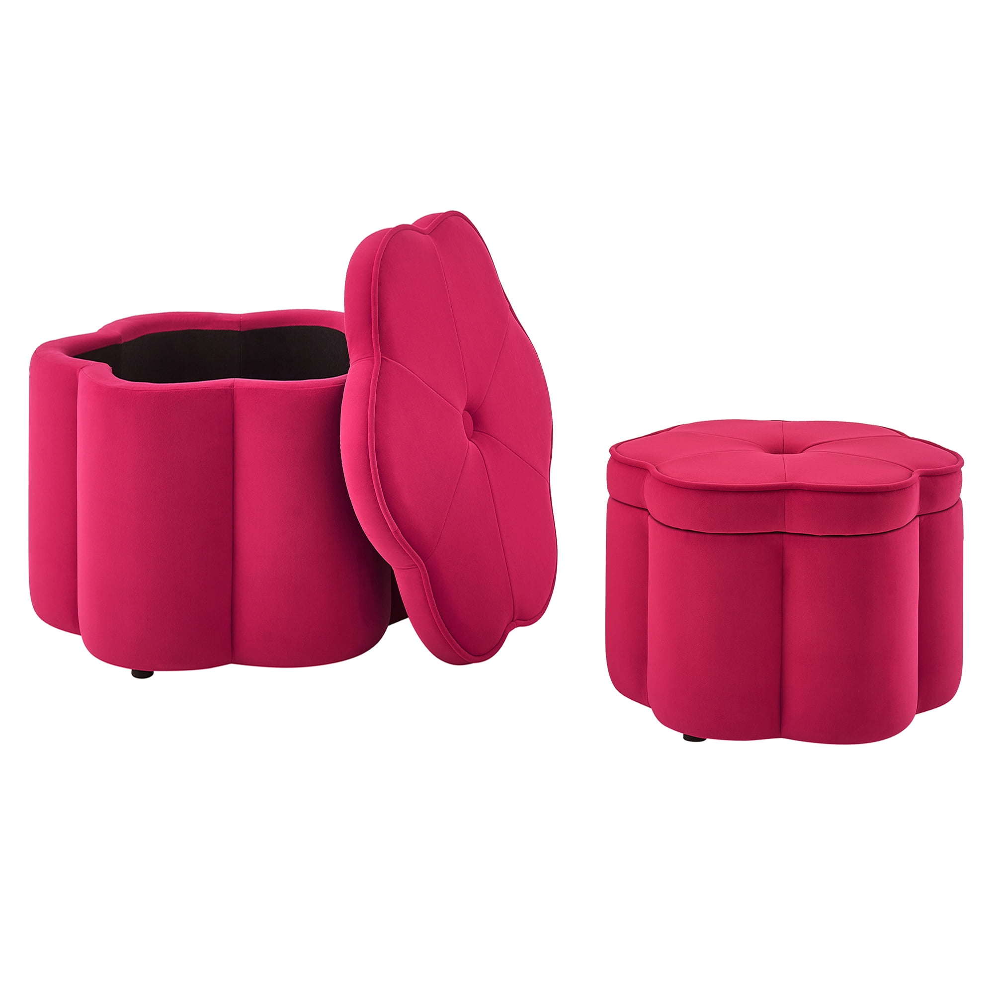 Aukfa 24" Set of 2 Round Storage Ottomans, Flower-Shaped Nesting Pouf Footrest Stools for Living Room, Bedroom, Dorm, Rose