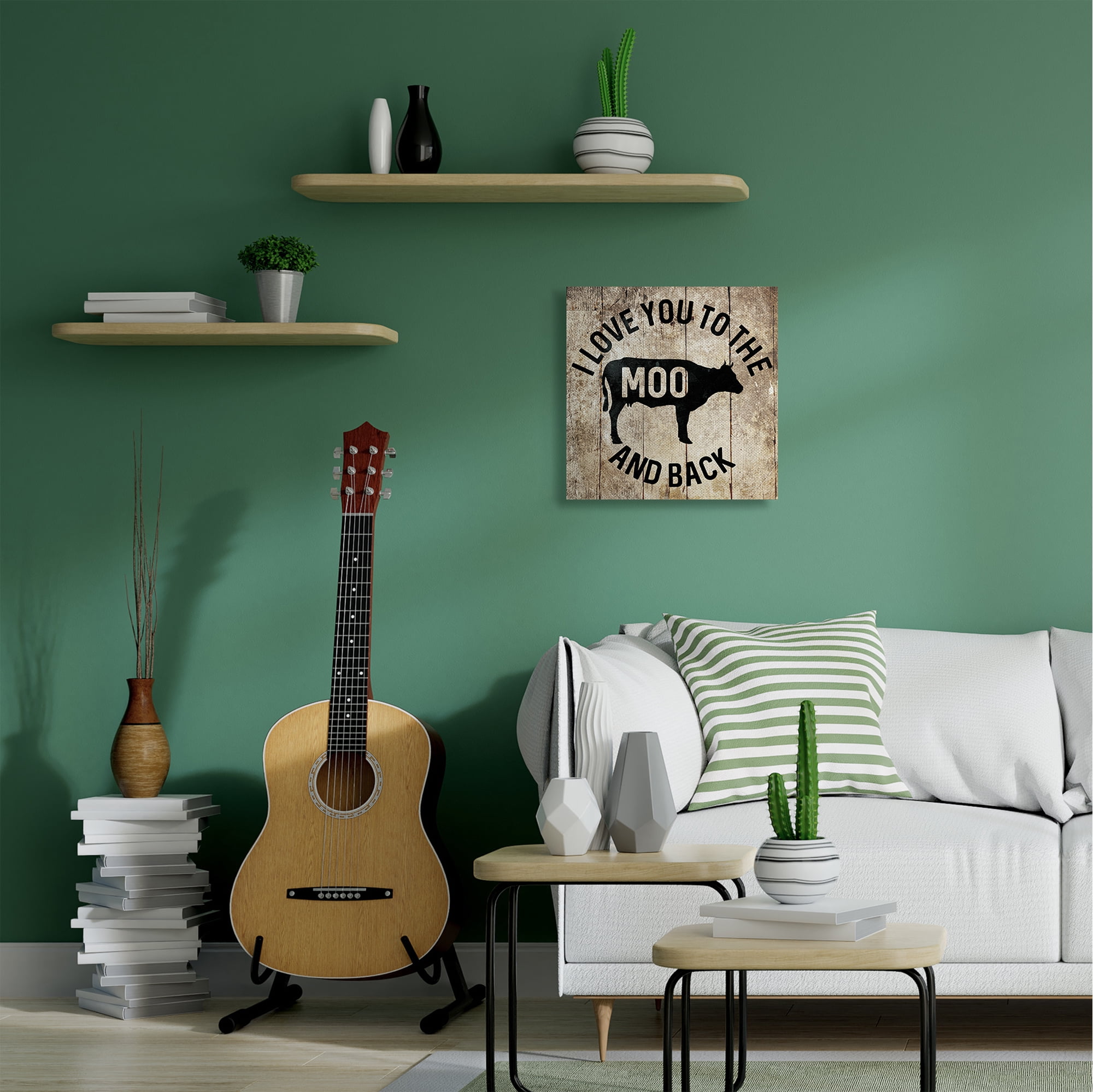 Stupell Home Décor the Moo and Back Funny Cow Farm Wood Texture Word Design Canvas Wall Art by Milli Villa