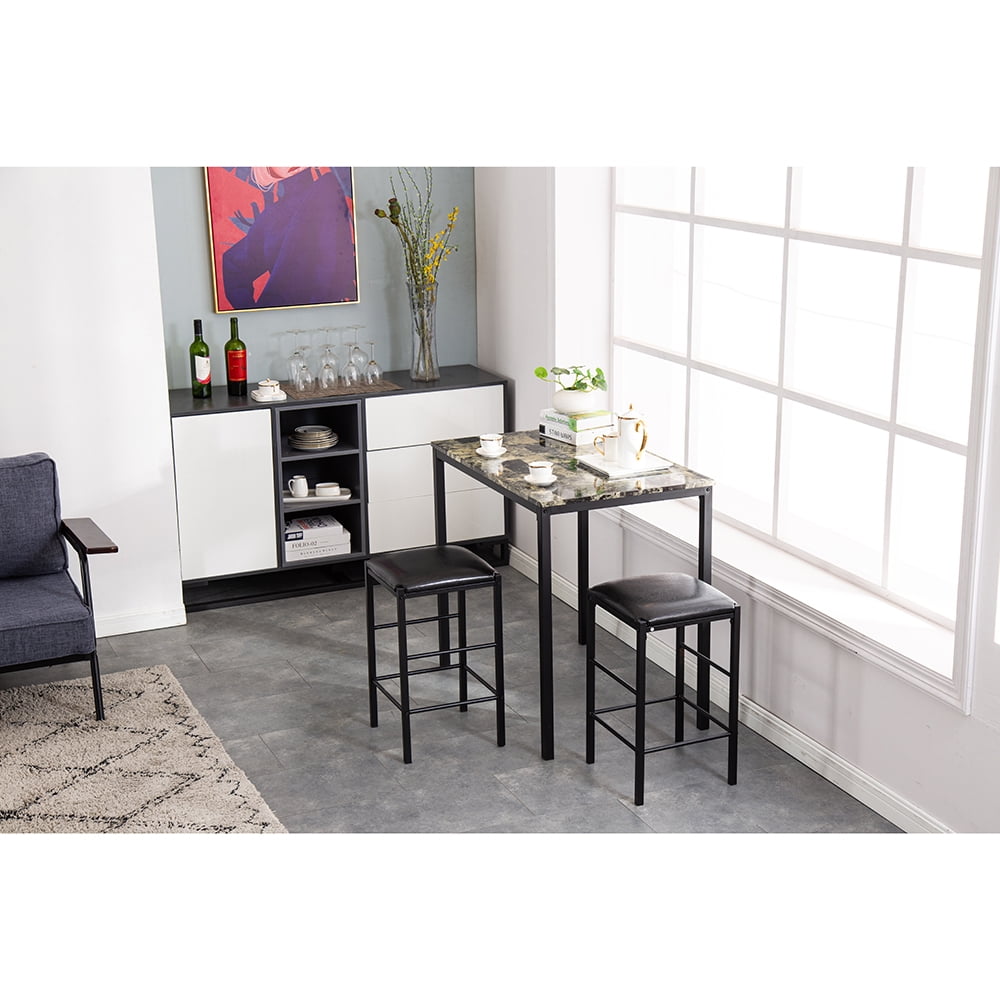 Lowestbest Marble Face High Dining Table and Chair, Cushion Black 3 Piece Set 1 Table 2 Chairs Lowestbest Marble Face High Dining Table and Chair, Cushion Black 3 Piece Set 1 Table 2 Chairs