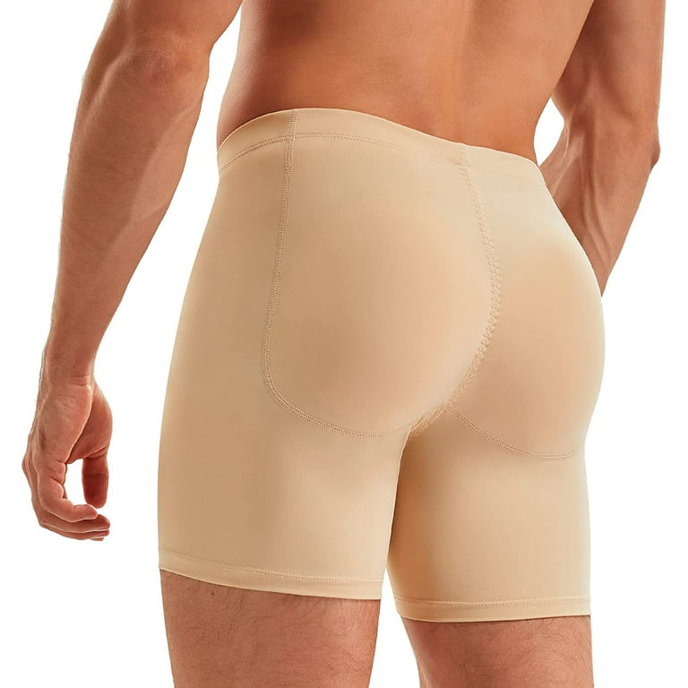 Molutan Mens Padded Boxer Briefs Shapewear Abdominal Compression Shorts  Tummy Control Butt Lifter Underwear(Beige, 3XL)