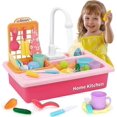 thumbnail image 1 of Kitchen Sink Toy Set,Play Sink with Electric Running Water Dishwasher,Kitchen Pretend Play Toy(Pink), 1 of 5