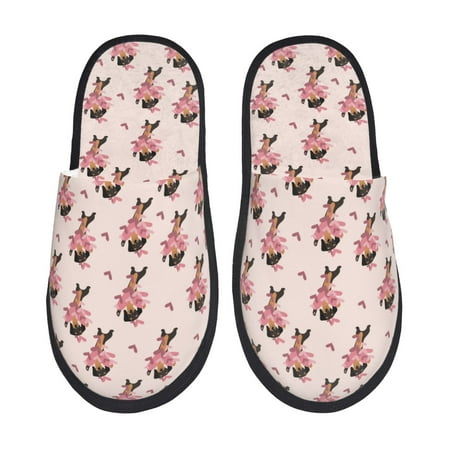 

Fuzoiu Dachshund Dog Heart Print Unisex Furry Slippers Plush Indoor Shoes Trendy House Slippers Anti-Skid EVA Sole House Shoes for Home Office and Travel -Medium