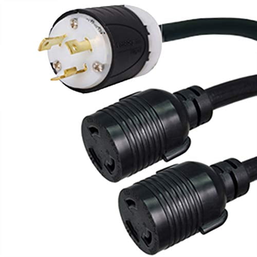 NEMA L6-30P to 2x L6-30R Y Splitter Cord - 1 foot lead 2 foot leg, 30A/250V, 10/3 SJT - Iron Box # IBX-24115-03