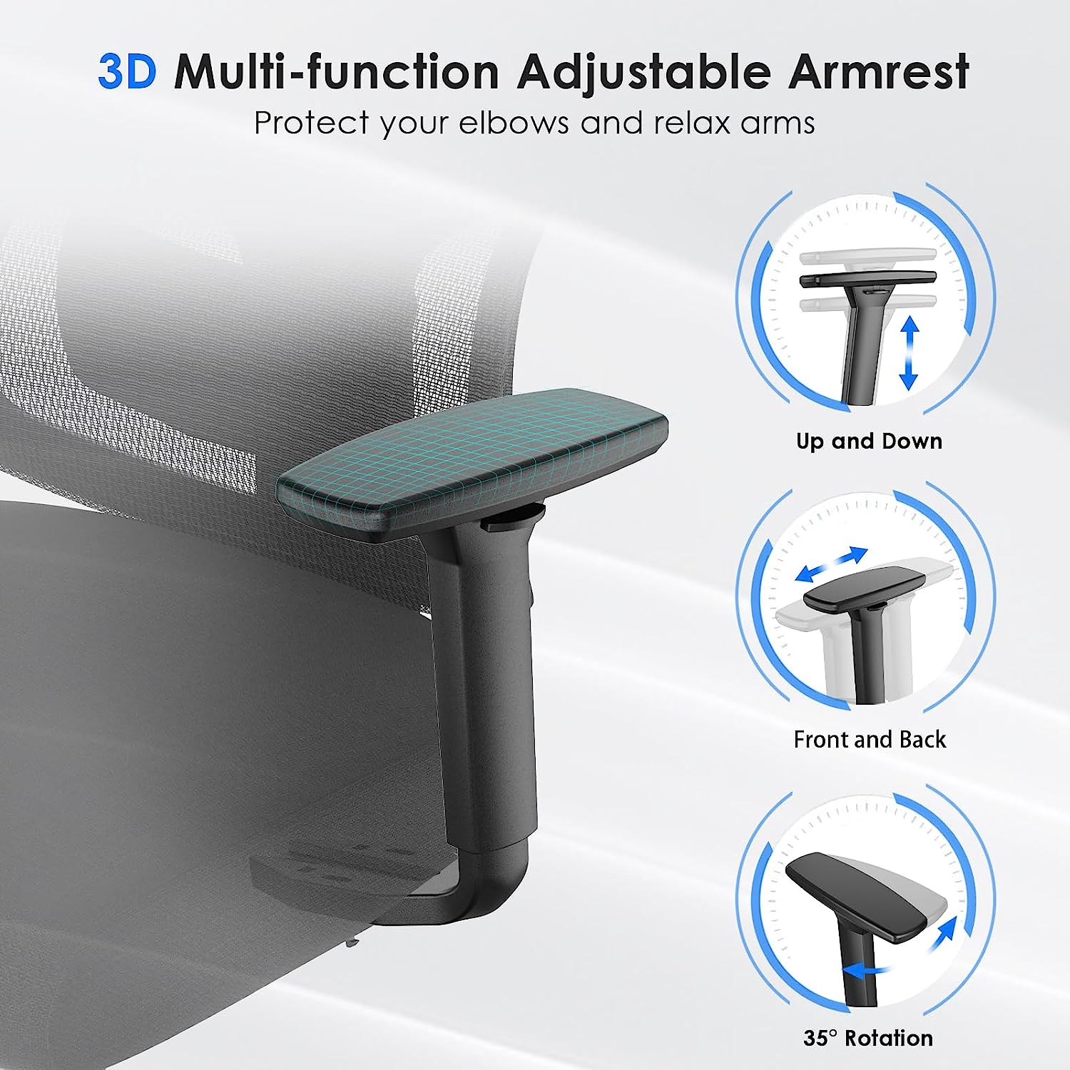 Farini Ergonomic Mesh Office Chair, Computer Desk Chair Ergonomic with Headrest, Adjustable Lumbar Support and 3D Armrests, High Back Office Chair, Black & Black