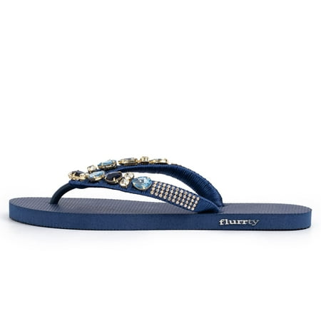 

Flurrty Women s Sandals Rhinestones Flip Flops Hand Made From Brazil Jeweled Sandals - 9 Size Blue Navy Summer Casual Beach Flat with Shining Multicolor for Women Girls Ladies - Copacabana