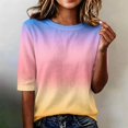 thumbnail image 2 of Domzest Womens Gradient Half Sleeve Tops Crew Neck Loose Fit Elbow Length Shirts Dressy Casual Summer Fall Lightweight Basic Blouse Pink L, 2 of 6
