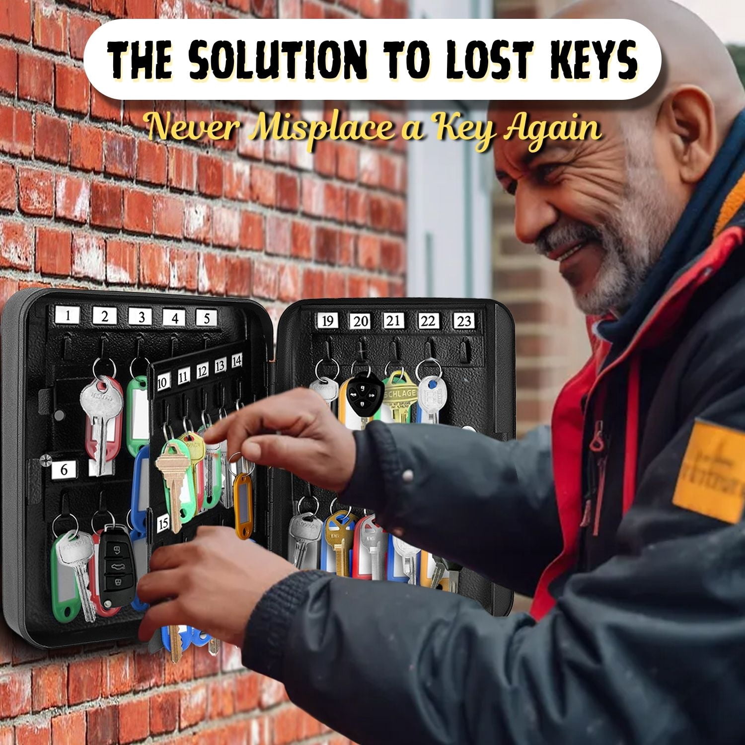 Key Cabinet Key Lock Box Wall Mount with 40 Key Holder Organizer Locker Case, Colored Key Tags & Hooks Wall Mounted Lock Box For Keys Storage, Homes, Property, Hotels, Business (Black)