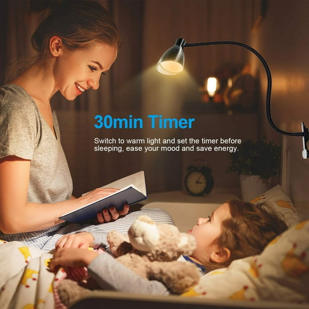 Lampe à Pince pour Lit d'Enfant en Bas Âge, Lampe de Table LED avec Clip  Dimmable, Arrêt Automatique / Fonction Flexible / Mémoire 360° (Noir) 