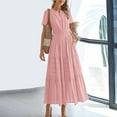 thumbnail image 3 of ZEHJUHAN Women's Solid Color V-Neck Short Sleeve Maxi Dress with Elastic Waist A-Line Ruffle Hem Summer Casual Dress Pink，S, 3 of 6