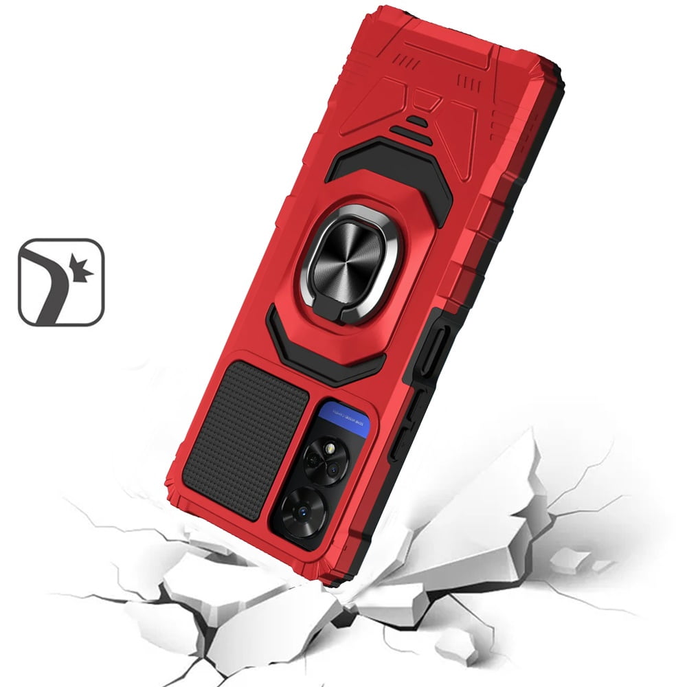 For TCL 50 XE 5G Hybrid Dual Layer with 360° Rotate Magnetic Ring Stand Holder Kickstand TPU Rugged PC Shockproof Cover ,Xpm Phone Case [ Red ]
