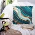 thumbnail image 3 of 18x18 Pillow Covers Set of 2, Teal Marble Throw Pillow Covers Decorative Couch Cushion Case, Modern Abstract Gold Fluid Art Microfiber Square Pillowcases for Bedroom Car Living Room, 3 of 7