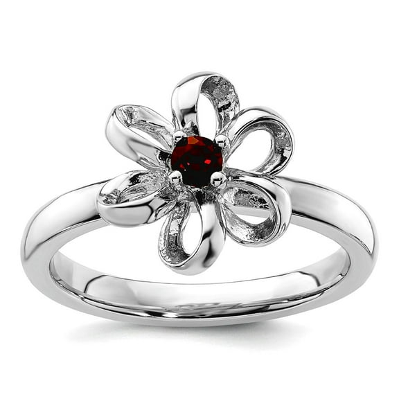 925 Sterling Silver Prong set Stackable Polished Garnet Flower Ring Size 7 Stackable Ring for Women