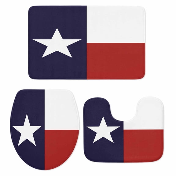 Blue Red White Texas Flag with Star,Bath Mat 3 Piece Bathroom Rug Set,Minimalistic Geometric Stripe Non Slip Bath Rug Contour Mat and Toilet Lid Cover,Absorbent Shower Mats Bath Rugs and Mats Sets