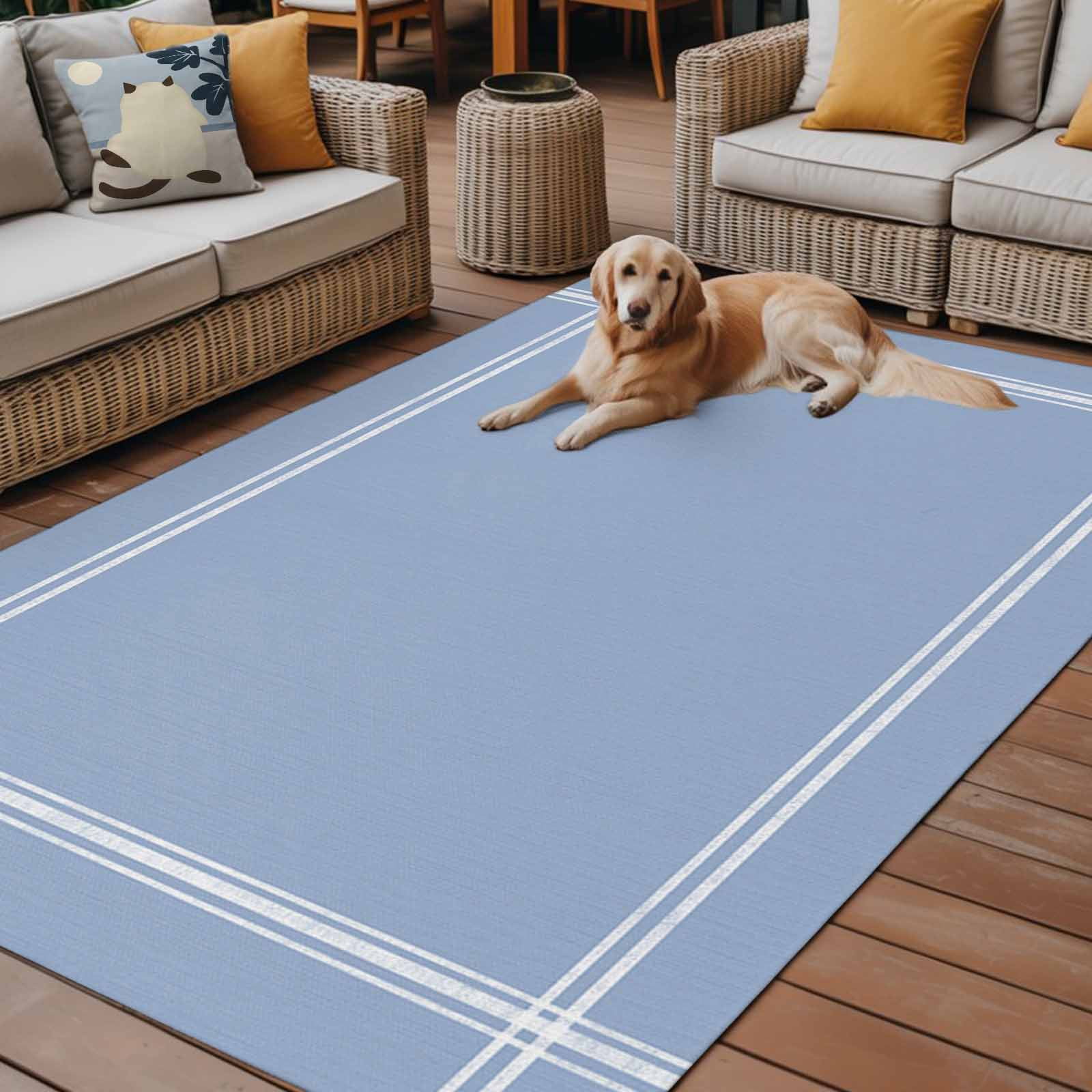 Outdoor Rug 5x8ft Solid Color Large Area Rug Light Blue Indoor Outdoor Carpet Outdoor Rugs Mats for Patio Camping,RV,Front Door, Outside Decor
