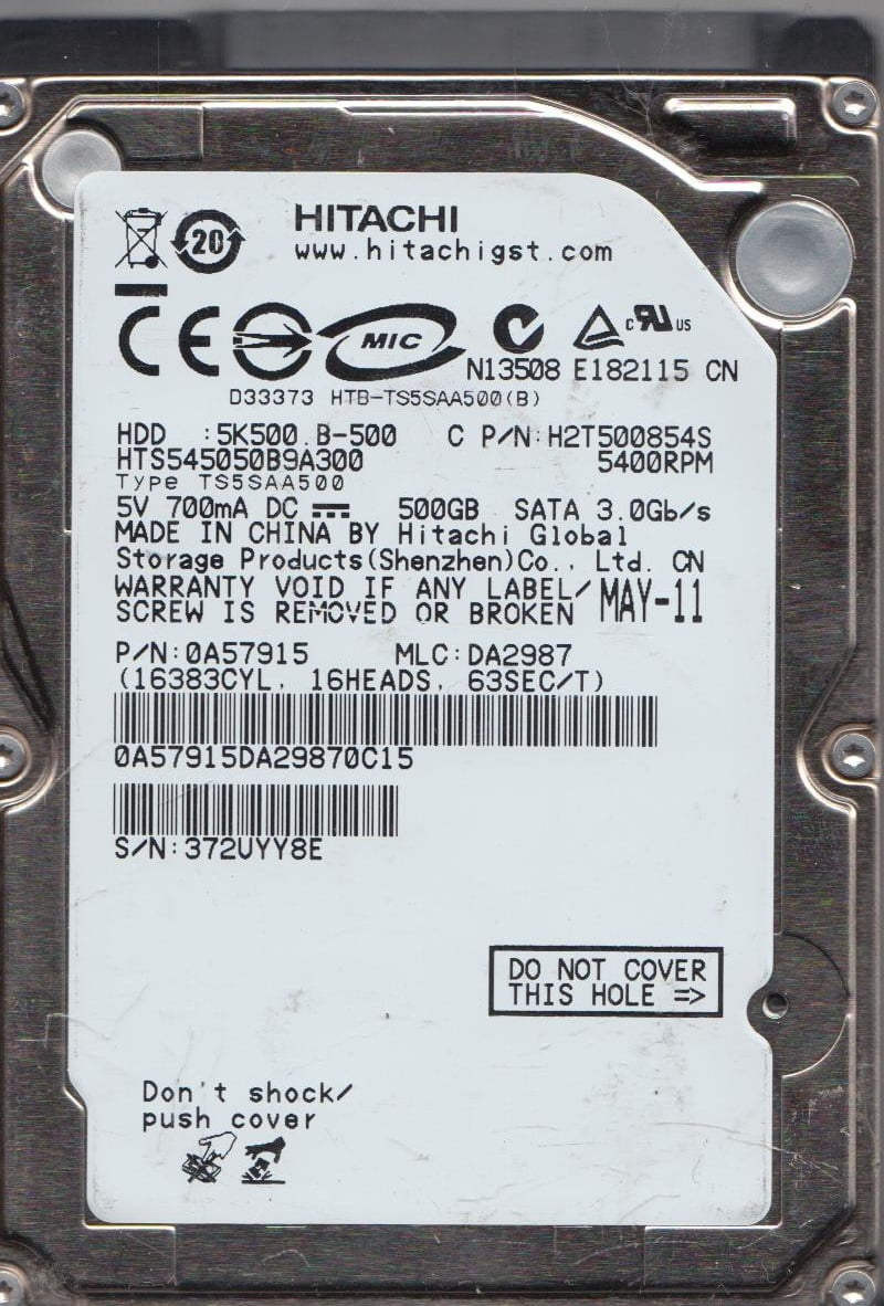 hts545050?a7e362、PN 0j34245、MLC da5754、Hitachi 500?GB SATA 2.5ハードドライブ HTS545050A7E362, PN 0J34245, MLC DA5754, Hitachi 500GB SATA