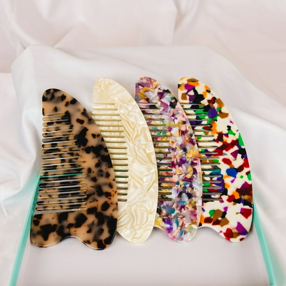 Wide tooth wet hair comb - Resin handmade harp shaped comb
