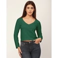 thumbnail image 2 of Moomaya Womens Solid Long Sleeves Crop Top, V-Neck Cotton Summer Short Top, 2 of 9