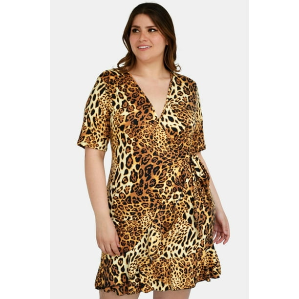 Vestido escote cruzado Roman Fashion Talla Extra 4266 Animal print cafe
