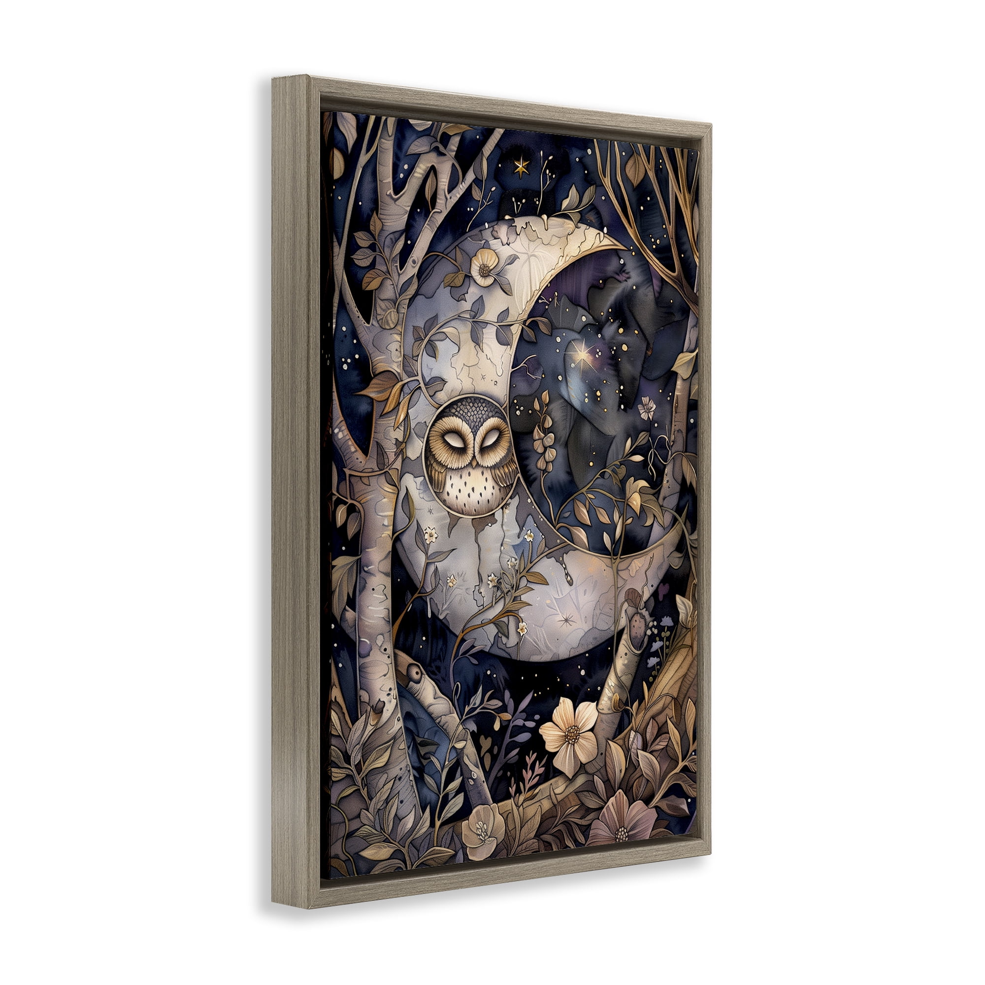 Stupell Industries Moon Owl Sleeping Animals & Insects Painting Brown Floater Framed Art Print Wall Art, 17 x 25