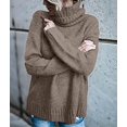 thumbnail image 6 of Women Oversized High Neck Pullover Sweater Cable Knit Long Sleeve Sweater Tops Brown XL, 6 of 9