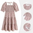 thumbnail image 4 of FYMNSI Girls Dresses Mommy and Me Floral Smocked Tiered Dress Half Sleeve Spring Summer A-Line Ruffle Dress 9-10 Years, 4 of 5
