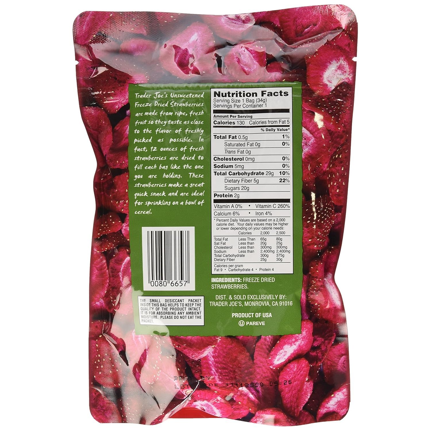 Trader Joe's Dried Fruit Freeze Dried Strawberries Unsweetened and Unsulfured 1.2 OZ (3 Pack)
