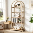 thumbnail image 3 of Fnova 71" Storage Shelf with 5 Shelves, Standing Display Rack, Tall Arched Bookcase Bookshelf, for Study, Office, Living Room, Bedroom, Kitchen, Light Brown, 3 of 19