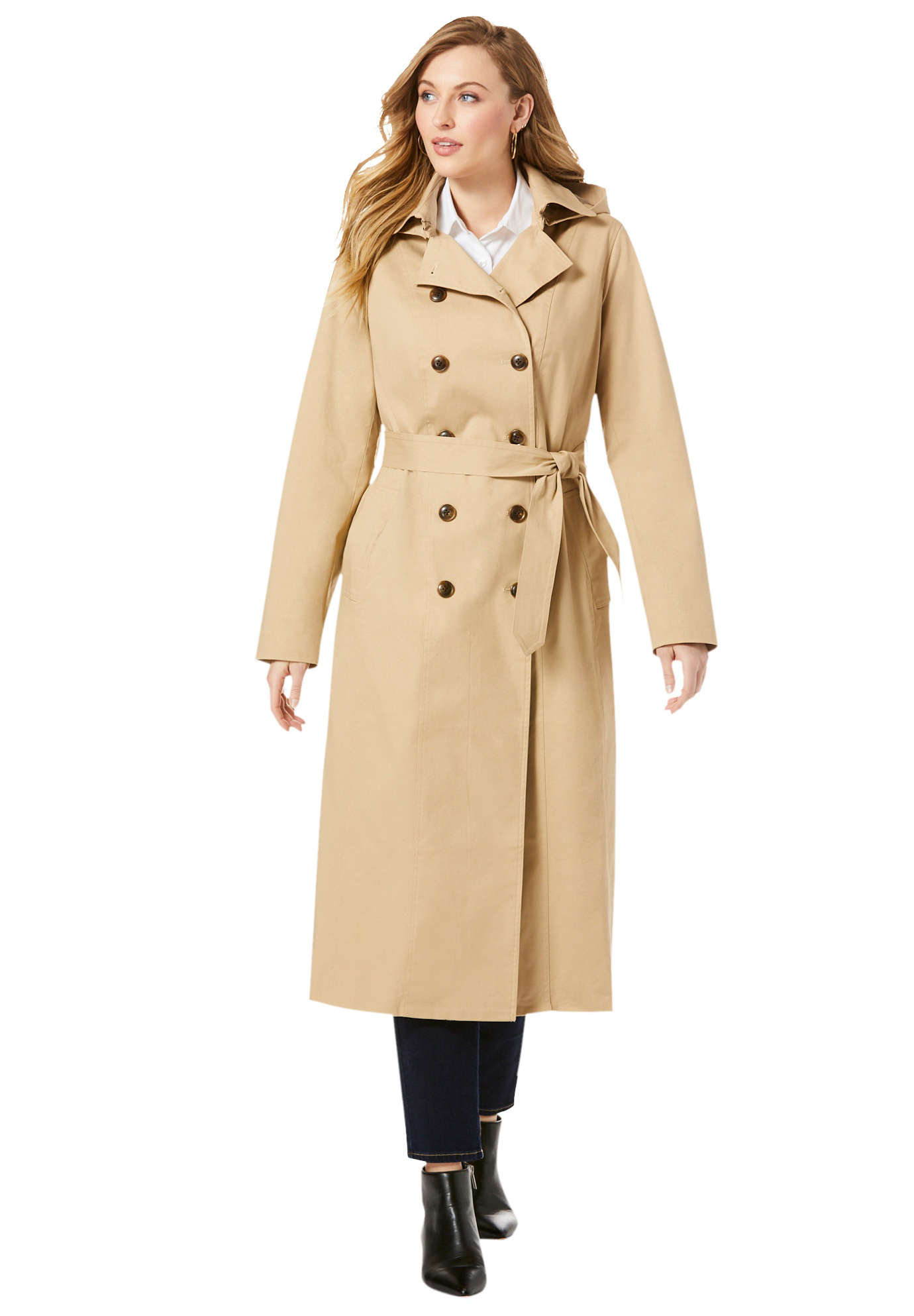 Jessica London Women's Plus Size Double Breasted Long Trench Coat Raincoat - image 1 of 6